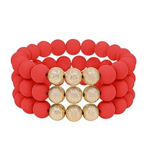 3 Row Satin Ball Accent Clay Ball Bracelet
